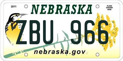 NE license plate ZBU966