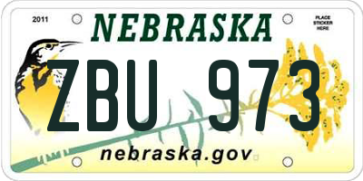 NE license plate ZBU973