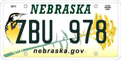 NE license plate ZBU978