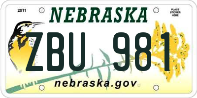 NE license plate ZBU981
