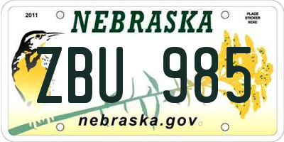 NE license plate ZBU985