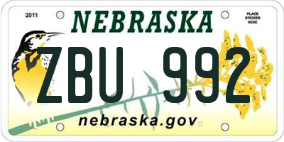 NE license plate ZBU992