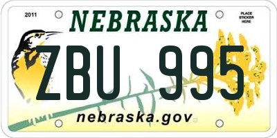 NE license plate ZBU995
