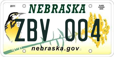 NE license plate ZBV004