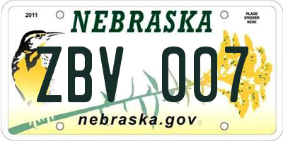 NE license plate ZBV007