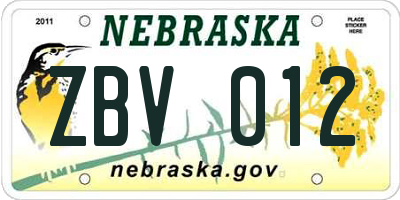NE license plate ZBV012