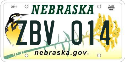 NE license plate ZBV014