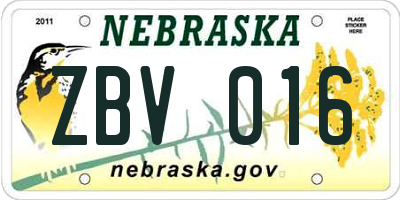 NE license plate ZBV016