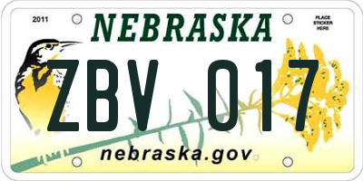 NE license plate ZBV017
