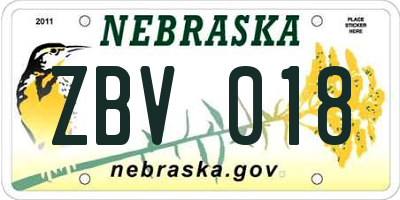 NE license plate ZBV018