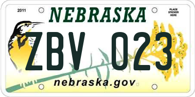 NE license plate ZBV023