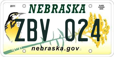 NE license plate ZBV024