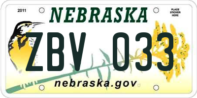 NE license plate ZBV033