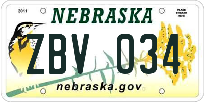 NE license plate ZBV034