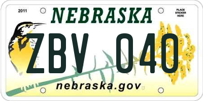 NE license plate ZBV040