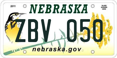NE license plate ZBV050