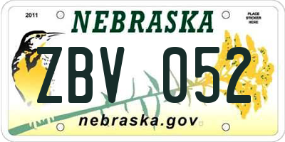 NE license plate ZBV052