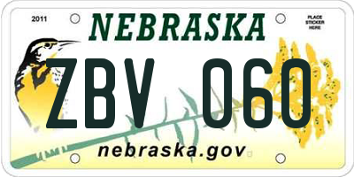 NE license plate ZBV060