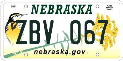 NE license plate ZBV067