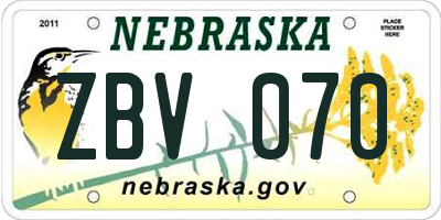 NE license plate ZBV070