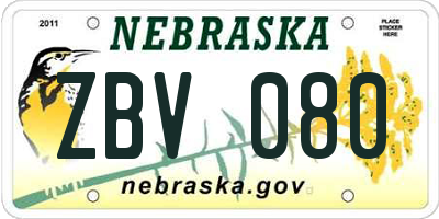 NE license plate ZBV080