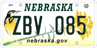 NE license plate ZBV085