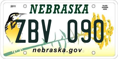 NE license plate ZBV090