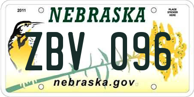 NE license plate ZBV096