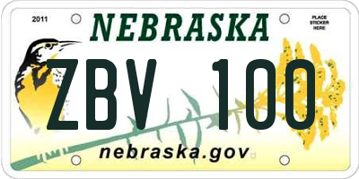 NE license plate ZBV100