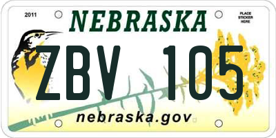 NE license plate ZBV105