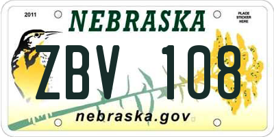 NE license plate ZBV108