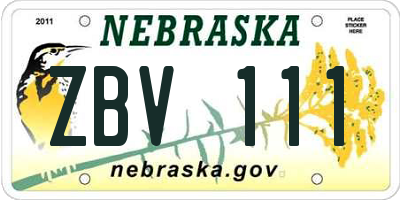 NE license plate ZBV111