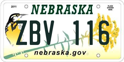 NE license plate ZBV116