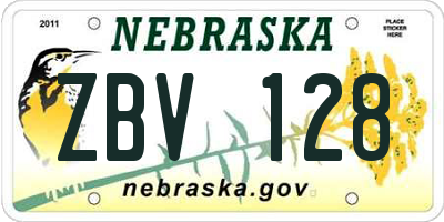 NE license plate ZBV128