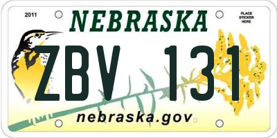 NE license plate ZBV131