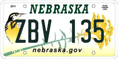 NE license plate ZBV135