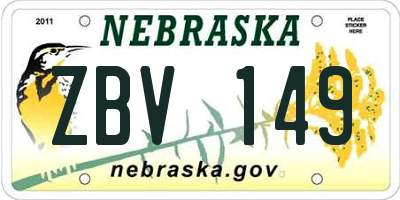 NE license plate ZBV149