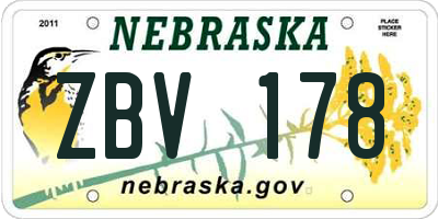 NE license plate ZBV178