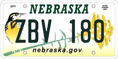 NE license plate ZBV180