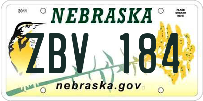 NE license plate ZBV184