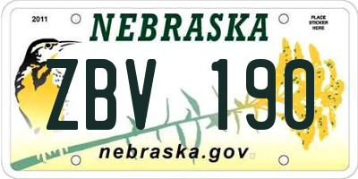 NE license plate ZBV190