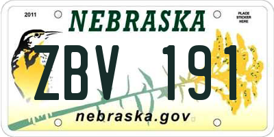 NE license plate ZBV191