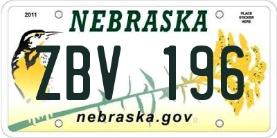 NE license plate ZBV196