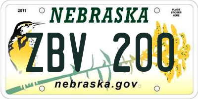 NE license plate ZBV200