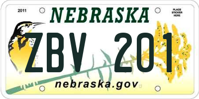 NE license plate ZBV201