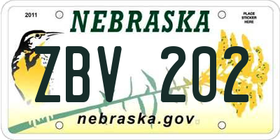 NE license plate ZBV202