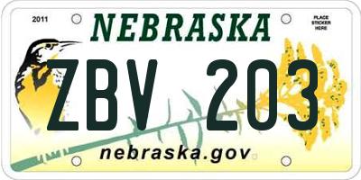 NE license plate ZBV203