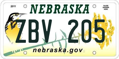 NE license plate ZBV205