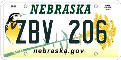 NE license plate ZBV206