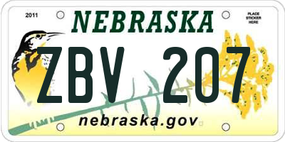NE license plate ZBV207